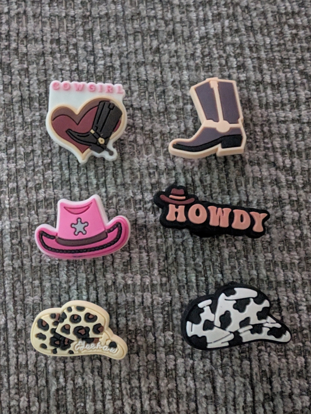 Cowgirl Shoe & Hat Shoe Charms - Pink, Black, Brown Western 6 Croc Charms